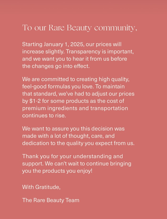 Rare Beauty Price Increase Starts January 1st